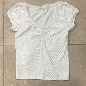 Brandy Melville White Dotted Short Sleeve Top